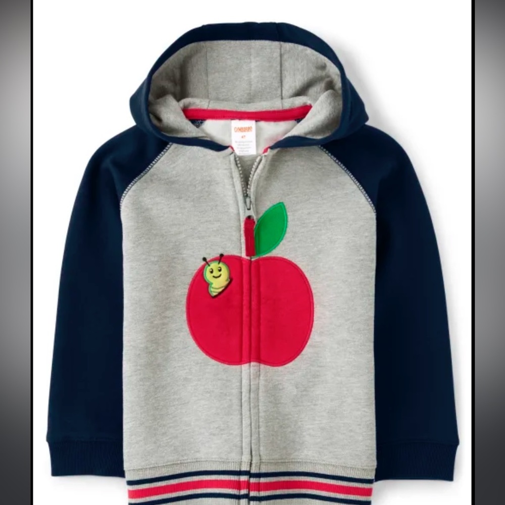 Boys Embroidered Apple Zip Up Hoodie - Teacher's Favorite -